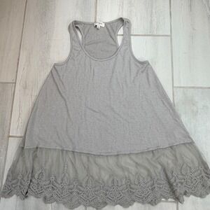 Umgee USA Gray Waffle Knit Lace Trim Racerback Tank Top B5527 Small